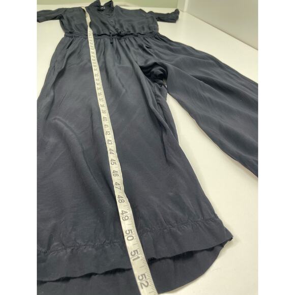 European Culture Button Front Wide Leg Jumpsuit Short Sleeve Collared Black S - Picture 11 of 14